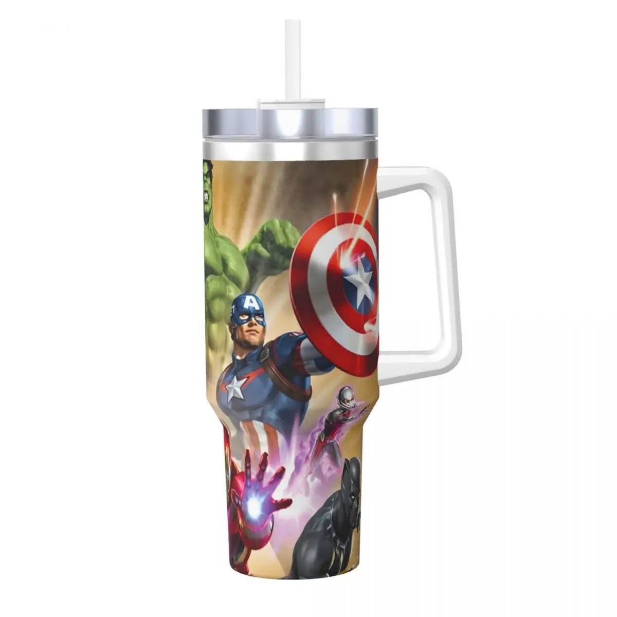 Stainless Steel Tumbler Marvel Heroes Avengers Mugs Cup With Straws Camping Hot Drinks Water Bottle Leakproof Large Thermal Mug