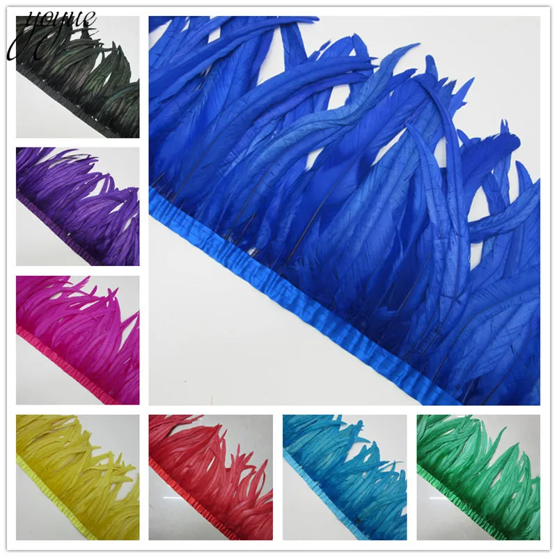 

YOYUE 50 Yards/lot Quality Chicken Rooster Tail Feather Trims Ribbons 35-40CM Strip for Dress Skirt Party Clothing Craft Making