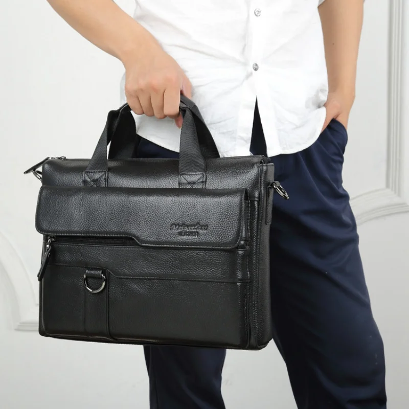 Maleta de couro genuíno vintage, bolsa de couro de negócios masculina, bolsa de grande capacidade masculina ombro mensageiro, sacola fashion