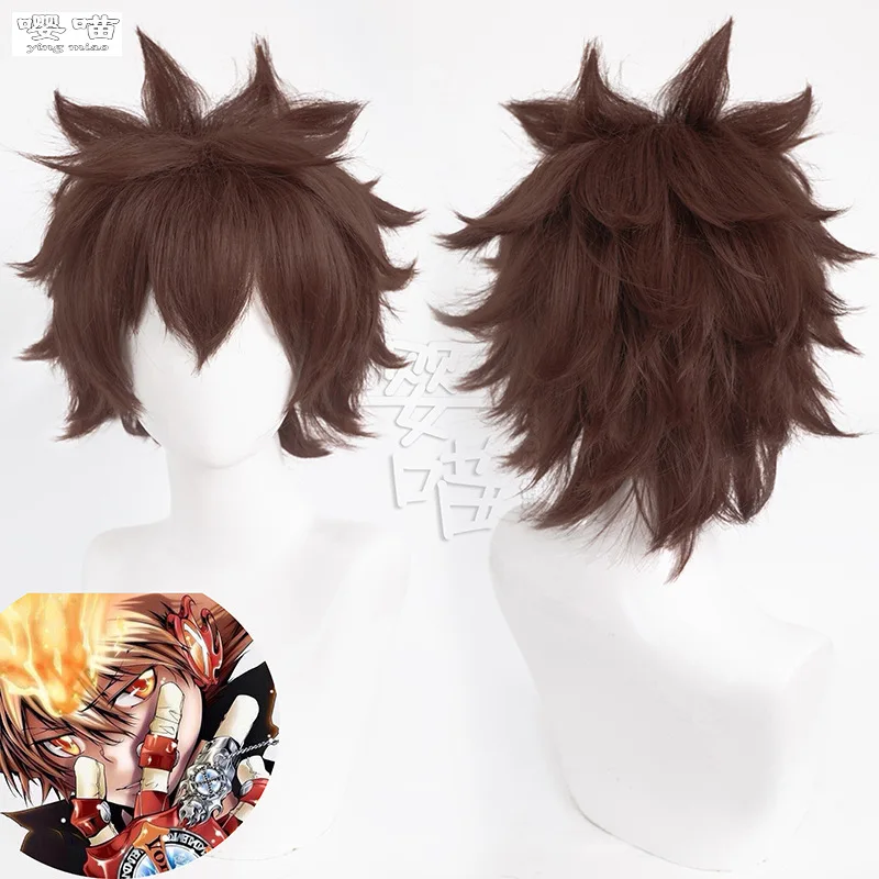 Sawada Tsunayoshi Cosplay Wig Anime Katekyoo Hitman Reborn! 32CM Short Brown Heat Resistant Synthetic Wig Cosplay Wigs Halloween