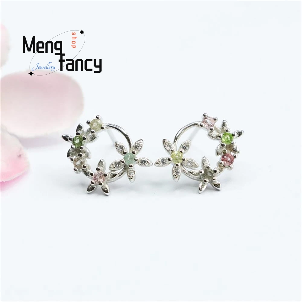 

S925 Silver Pin Natural Tourmaline Earrings Earhooks Coloured Fashion Jewellery Exquisite Elegant Simple High-grade Holiday Gift