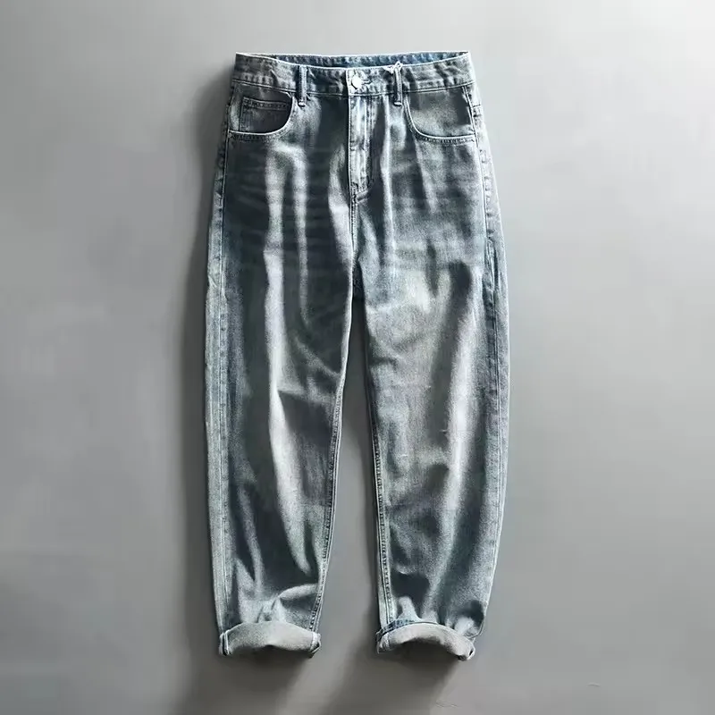 

Весенне-осенние новые винтажные потертые джинсы для мужчин, одежда из мягкого хлопка, повседневная уличная одежда, мужские висячие широкие брюки