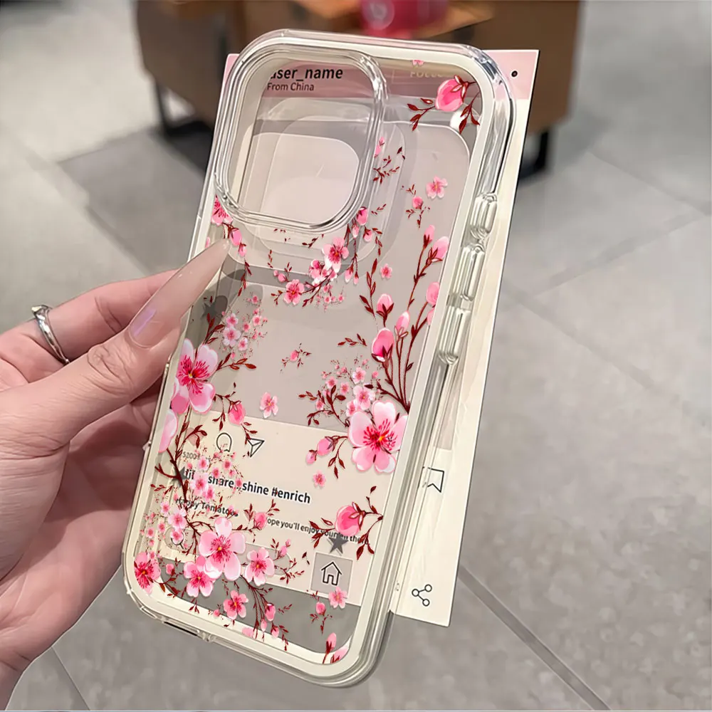 Langlebige, niedliche Pfirsichblüten-Handyhülle für Galaxy A57 A37 A55 A54 A35 A36 A15 A16 S23 S24 S25 S22 FE S26 Ultra Plus, transparente Hülle – Detail 10