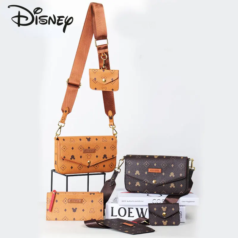 Bolsa Crossbody Disney-Mickey para Mulher, Alta Qualidade, Bolsa Móvel, Alto Sentido, Moda, Original, Nova, 3 em 1