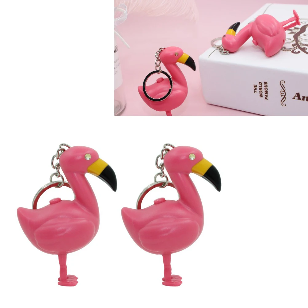 

2 Pcs LED Keychains Luminous Sound Key Ring Flamingo Keychains Valentine Gift Bag Decoration