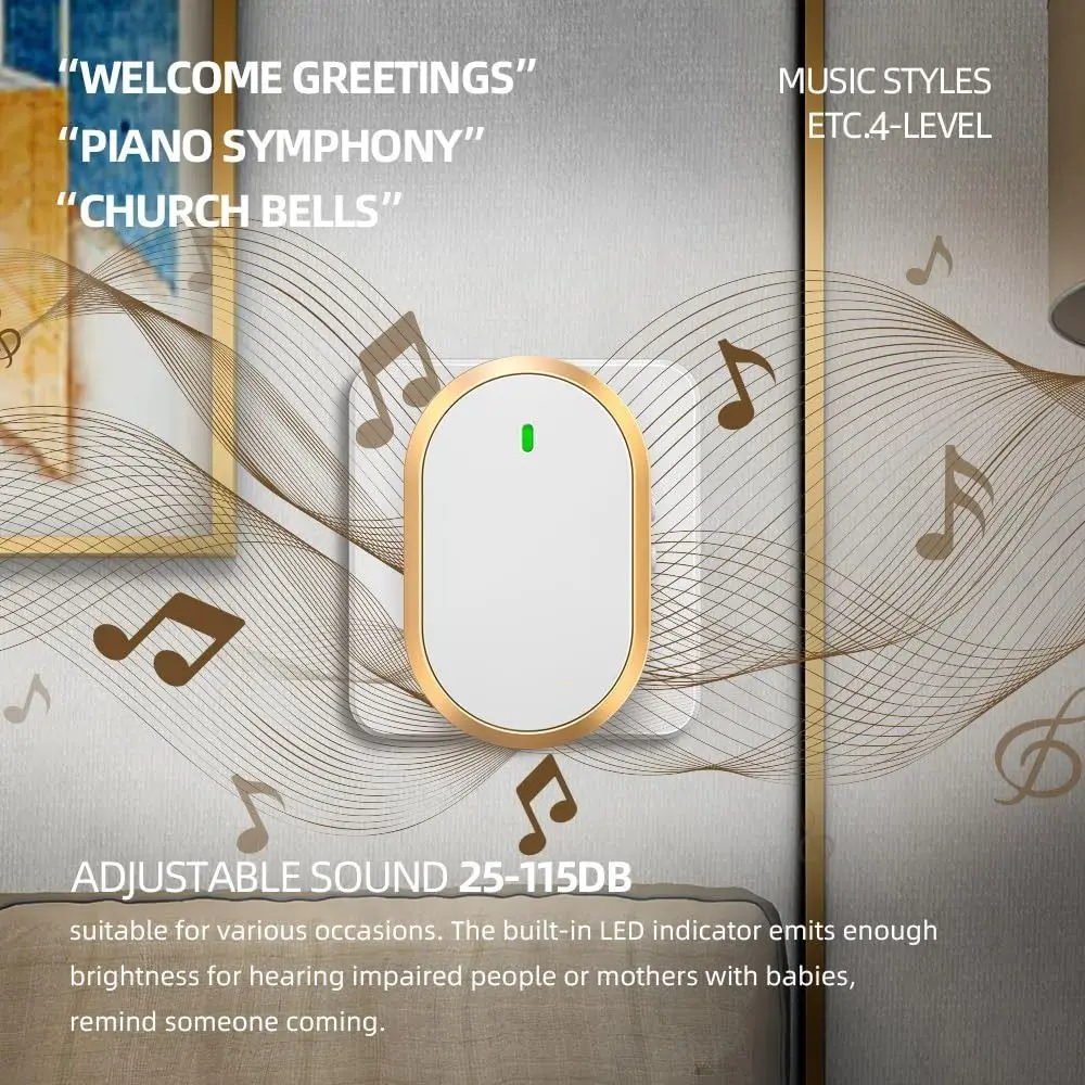 LED Flash Wireless Doorbell waterproof 4 Adjustable Volume Waterproof Doorbell Dual Power Easy Installation Smart Home Door Bell