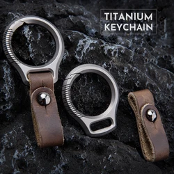 Titanium Alloy Cowhide Leather Keychain Waist Belt Buckle Carabiner Car Key Holder Luxury High-end Gifts for Men Women