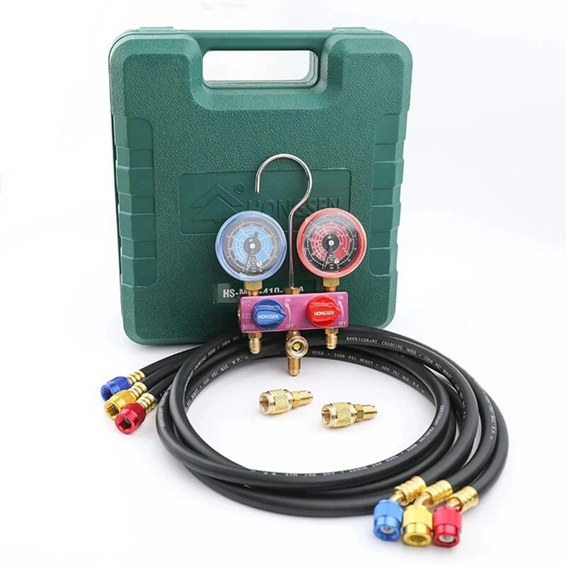 HS-M02 Air dual meter set Conditioning Pressure Manifold Gauge Hose Hook Kit for R410A R32 R22 Refrigerant Fluoridation