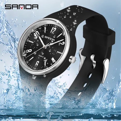 Imagen 2 del producto SANDA 6295 Reloj de cuarzo de moda para hombres y mujeres Esfera grande simple 3ATM Reloj de estudiante con pantalla luminosa ligera resistente al agua