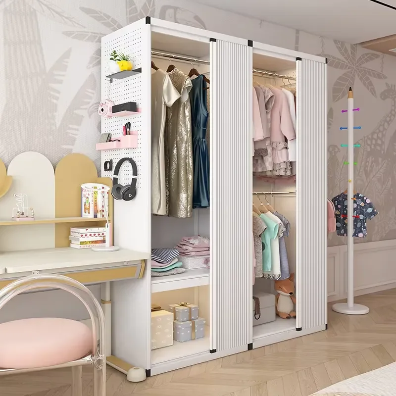 Hot Selling KD Assembled Open Steel Wardrobe with Perforated Side Panels, Freestanding Portable Durable Children's Bedroom