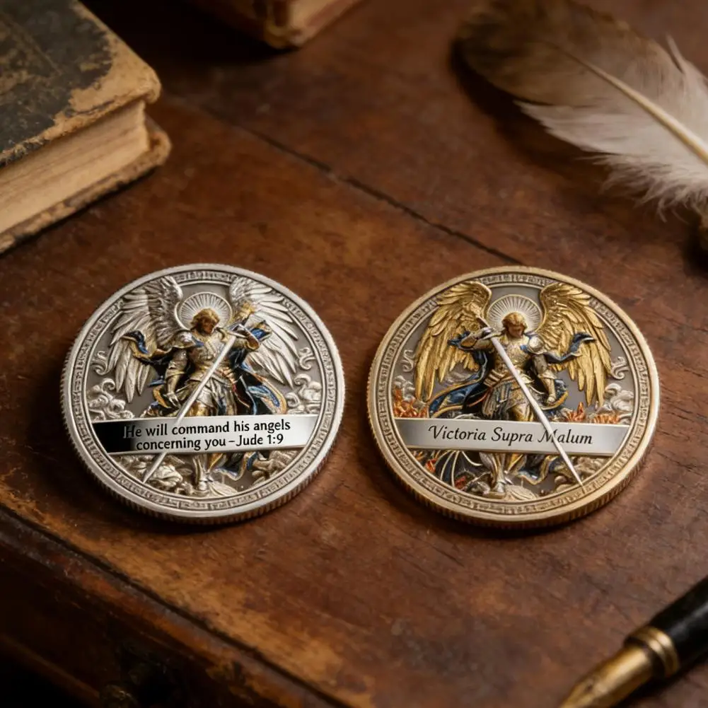 Moneda decorativa del Arcángel Michael, 1/2/3 Uds., monedas coleccionables del Arcángel de doble cara, tallado en Metal, St Michael