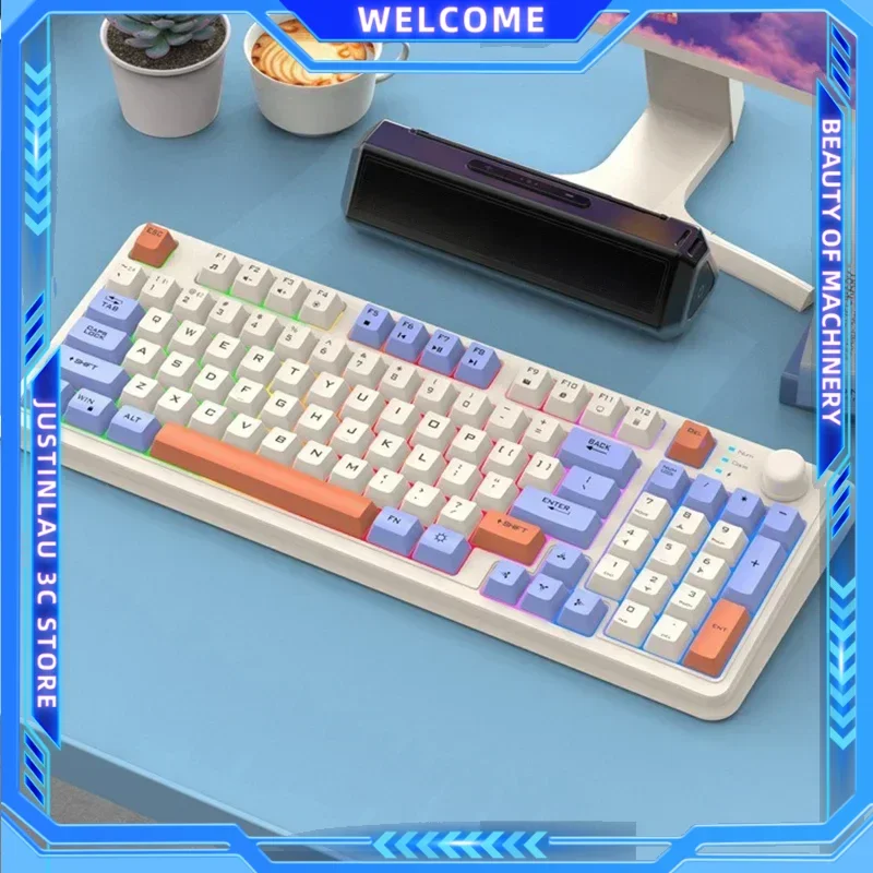 94-key Wireless Keyboard Rainbow Light  2.4G Bluetooth Dual-mode Connection  Multi-function Suitable for Computer Laptop 