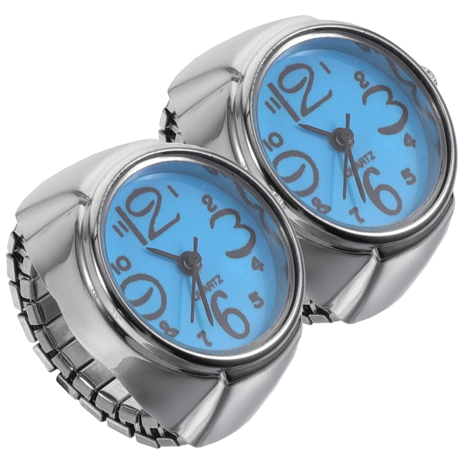 2pcs Ring Watches For Women Men Mini Finger Wear Quartz Time Display Unique Design Large Numbers Easy Read Gifts Friends