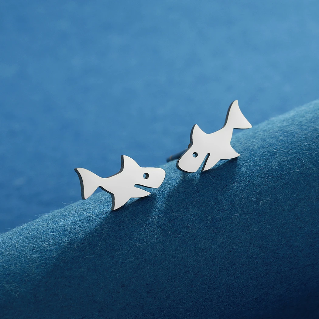 Chandler Shark Earrings Stainless Steel Animal Jewelry Earstud Fish Jewelry Party Gifts for Men and Women