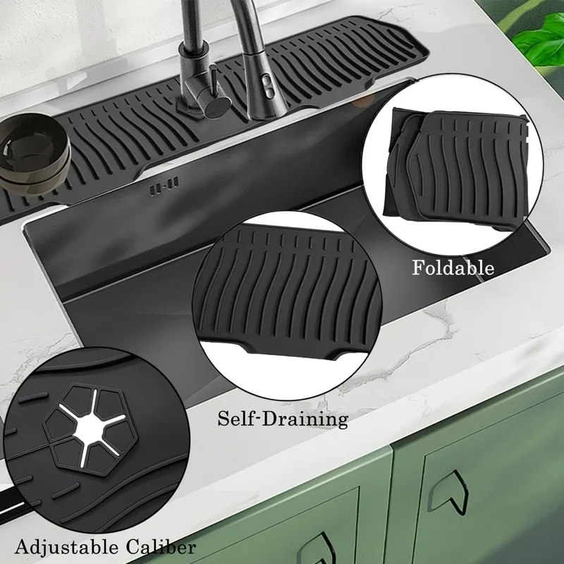Split Silicone Kitchen Sink Faucet Mat Splash Guard Absorbent Non-slip Washable Countertop Protector Kitchen Gadgets