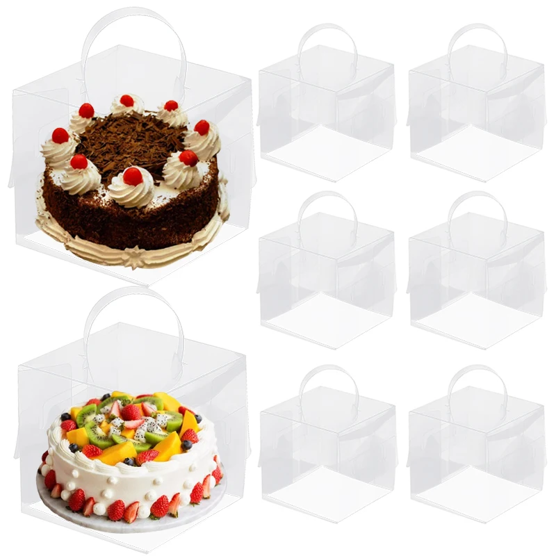 1-5Pcs Handheld Transparent Birthday Cake Box Baking Cupcake Gift Packing Box For Weddding Birthday Party Cake Decor Baby Shower