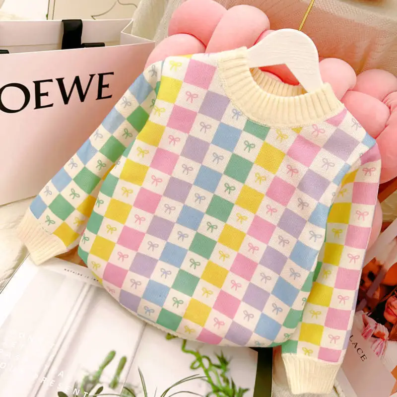 Girls' sweater thickened autumn and winter new fashionable and good-looking children's knitted sweater girls' top sweet and cute