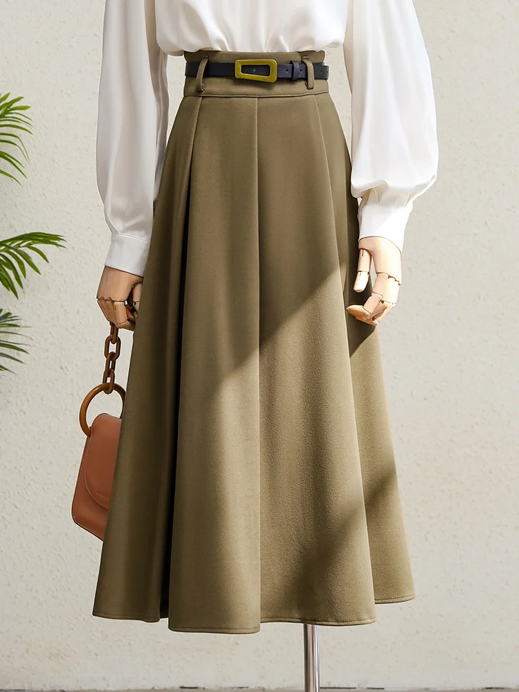 

Ele High Waist Woolen A-Line Skirt for Women Autumn Winter New Sle Commute Slimming Profional Drapey Skirt