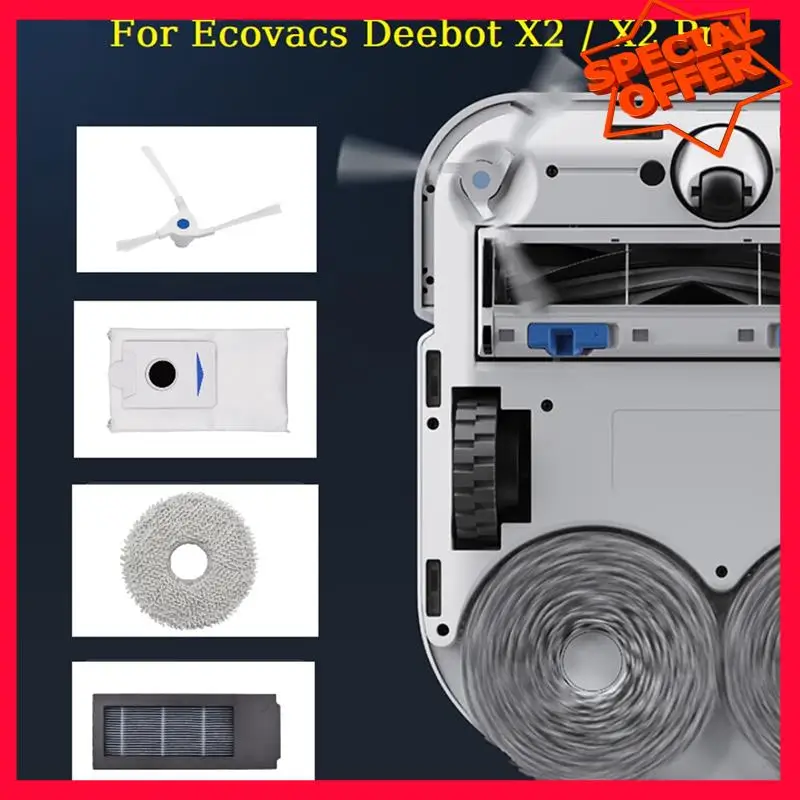 

-ESTR Accessories Kit For Ecovacs Deebot X2/X2 Omni/X2 Pro/DEX86 Robot Vacuum Cleaner Main Side Brush Filter Dust Bag Mop