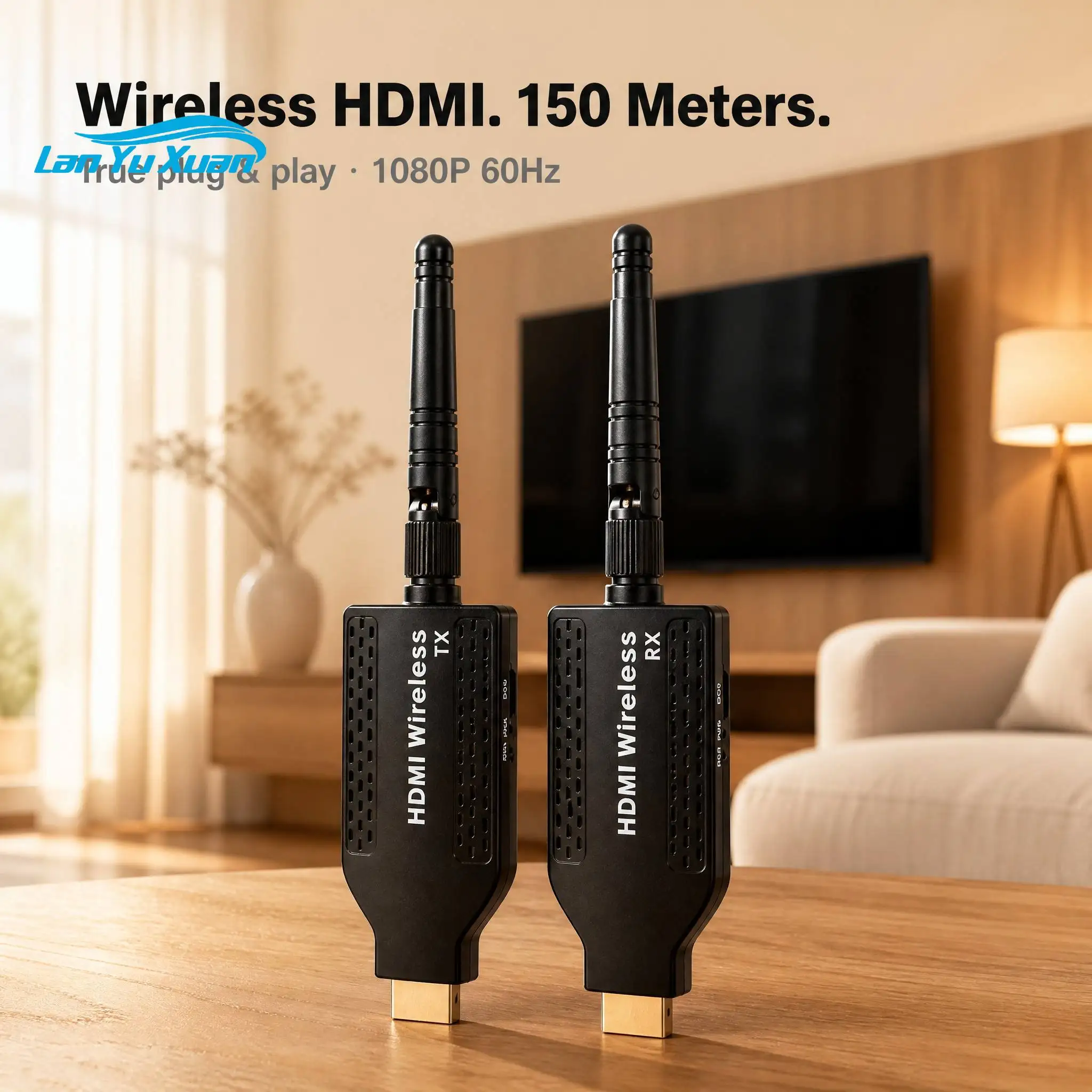 プラグアンドプレイ対応、150mのHDMIワイヤレスエクステンダー、1080P対応、ドライバー不要、送信機・受信機キット、USB電源、会議室、教室、ホームシアターに最適。