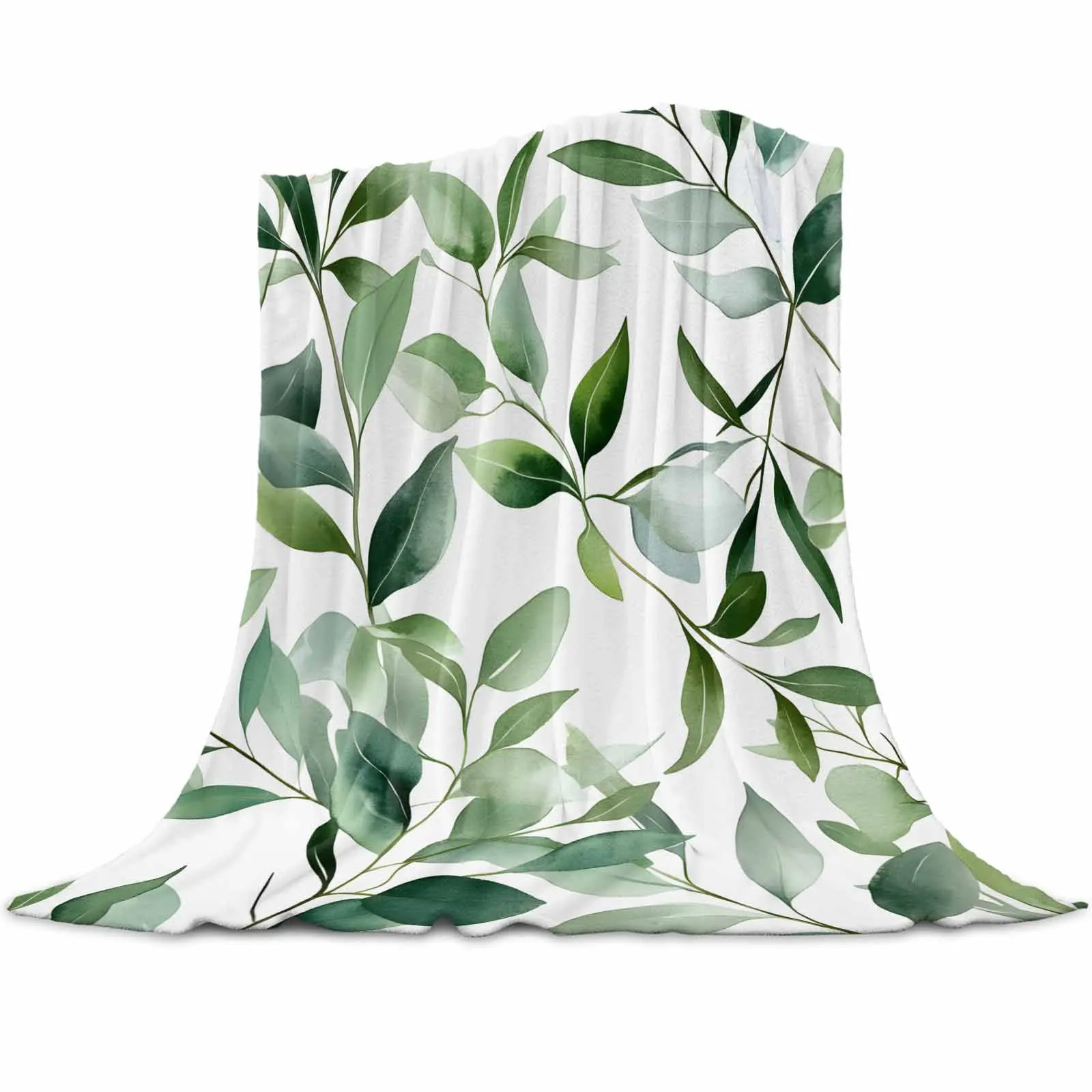 

Eucalyptus Leaf Green Plant Luxury Throw Flannel Machine-washable Blankets for Sofa Couch and Bed