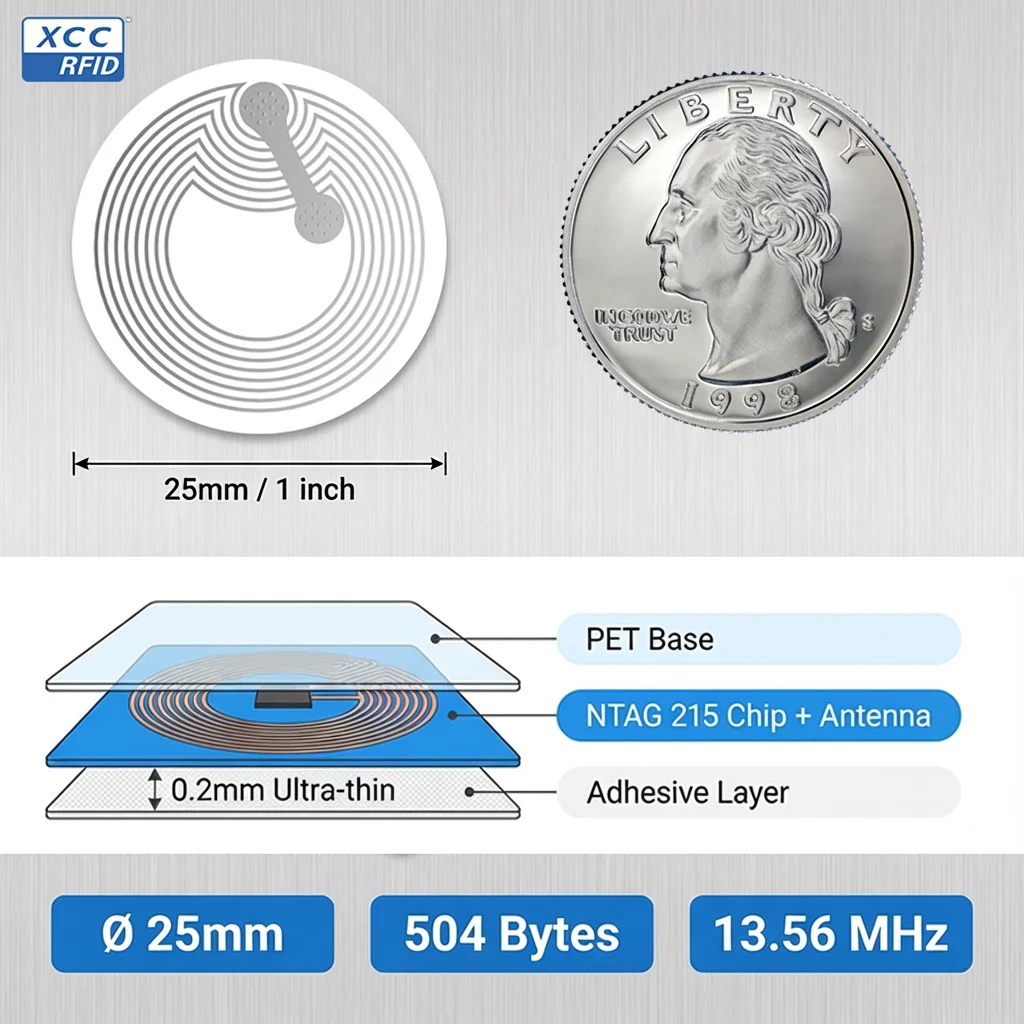 NTAG 215 NFC Stickers Rewritable NFC Key Tag White with NFC Chip 25mm Round, Compatible with  All NFC Enabled Devices