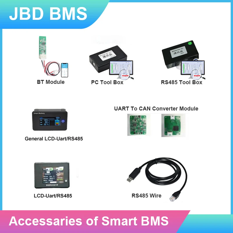 JBD Smart BMS Lifepo4 Li-ion Accessories Bluetooth UART RS485 Can LCD Displayer For Lithium Battery With Communication Function