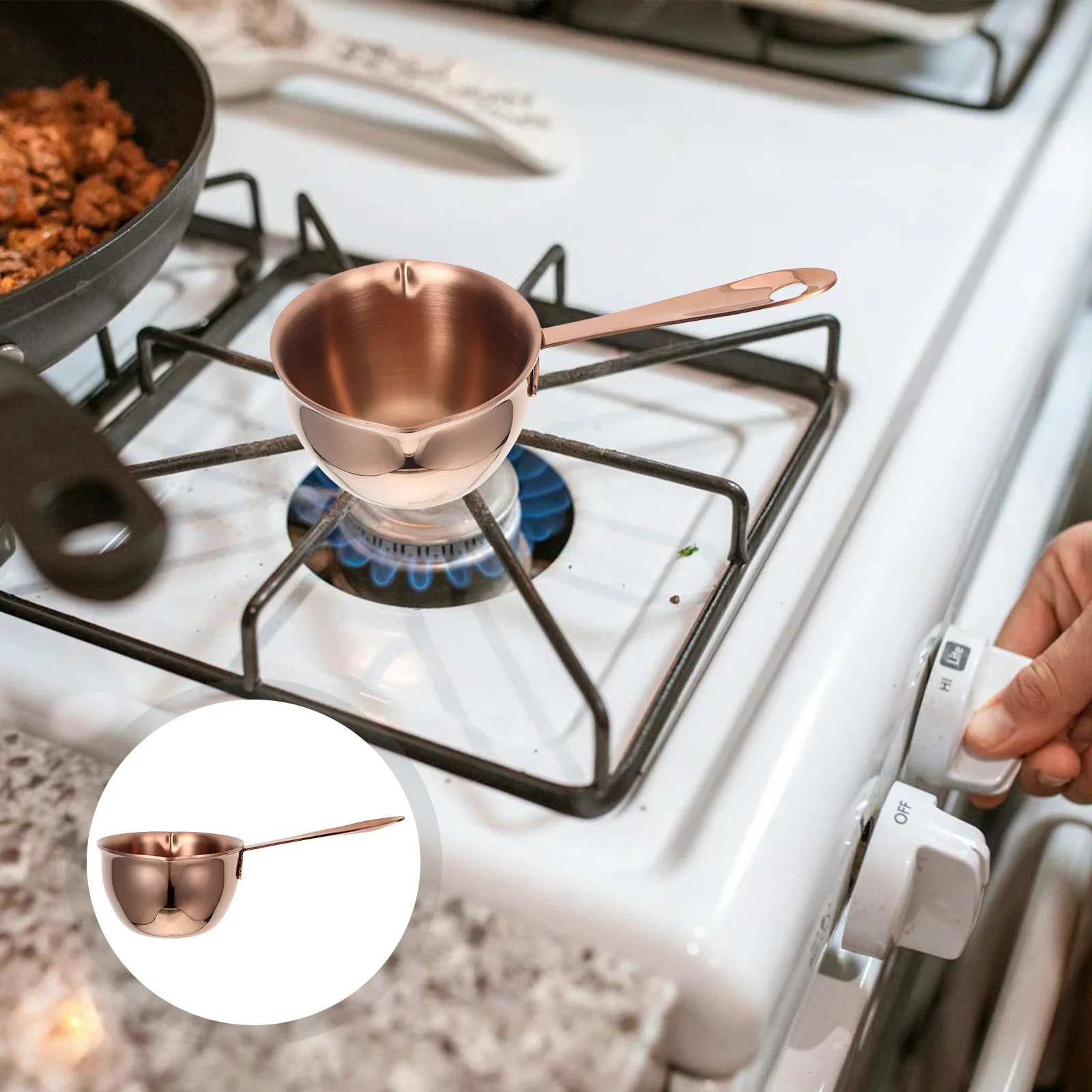 

Mini Stainless Steel Pot Butter Melting Milk Warmer Oil Heating Rose Gold Pan Sauce Small Cookware For Household Compact Design