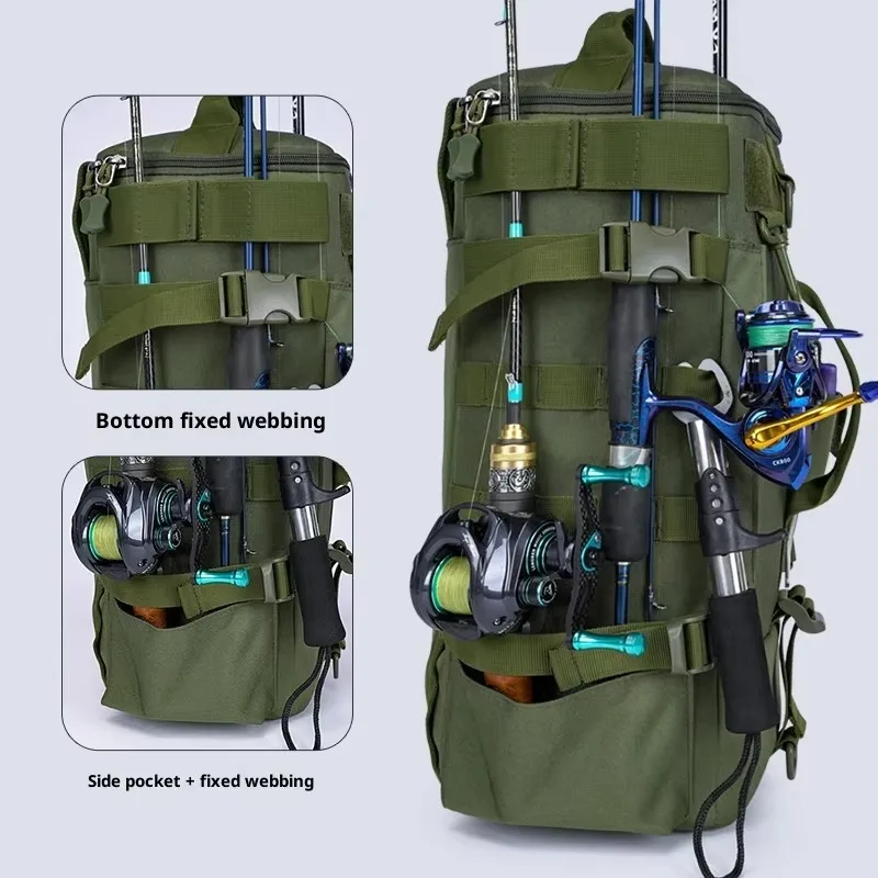 YTYINNew Outdoor Unisex Backpack Curved Shoulder Straps Solid Color Polyester Lining Multi-purpose Large-capacity Fishing Travel