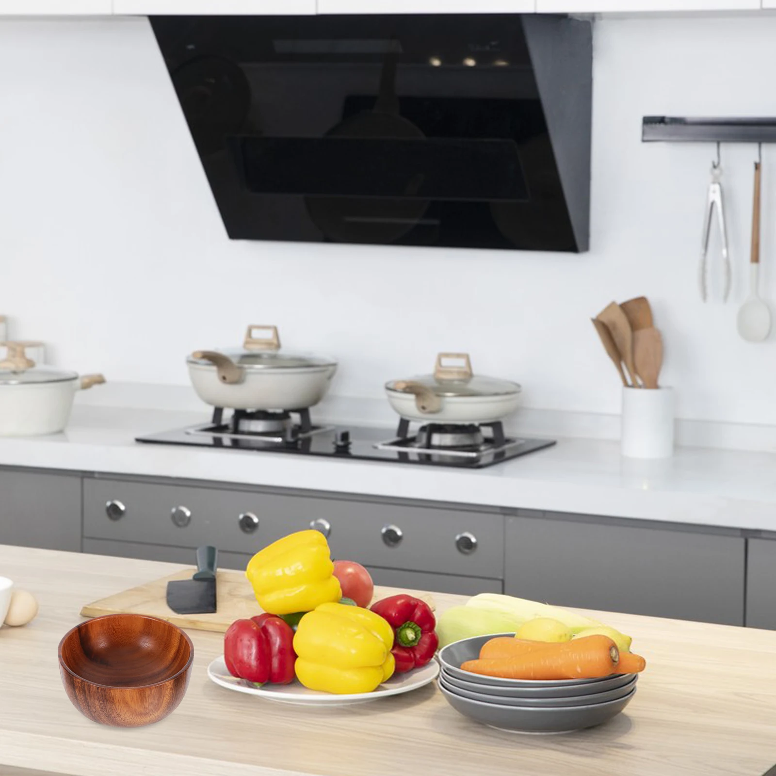 

1Pcs Wood Salad Bowl Household Kitchen Natural Log Thick Fine Texture Fruit Snacks Serving Container Wooden Bowl