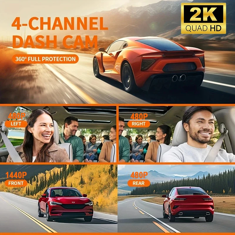 2K QHD New Car DVR 3/4 Channel Dash cam for cars Driving Camera Night Vision2.0 Loop Recording Black Box Car accessories