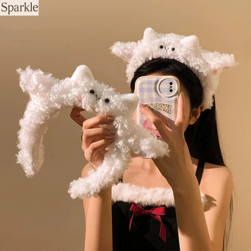 

New Cute Cartoon White Lamb Plush Headband Women's Hair Accessory for Washing Face Makeup Hair Holding sheep Hairwear