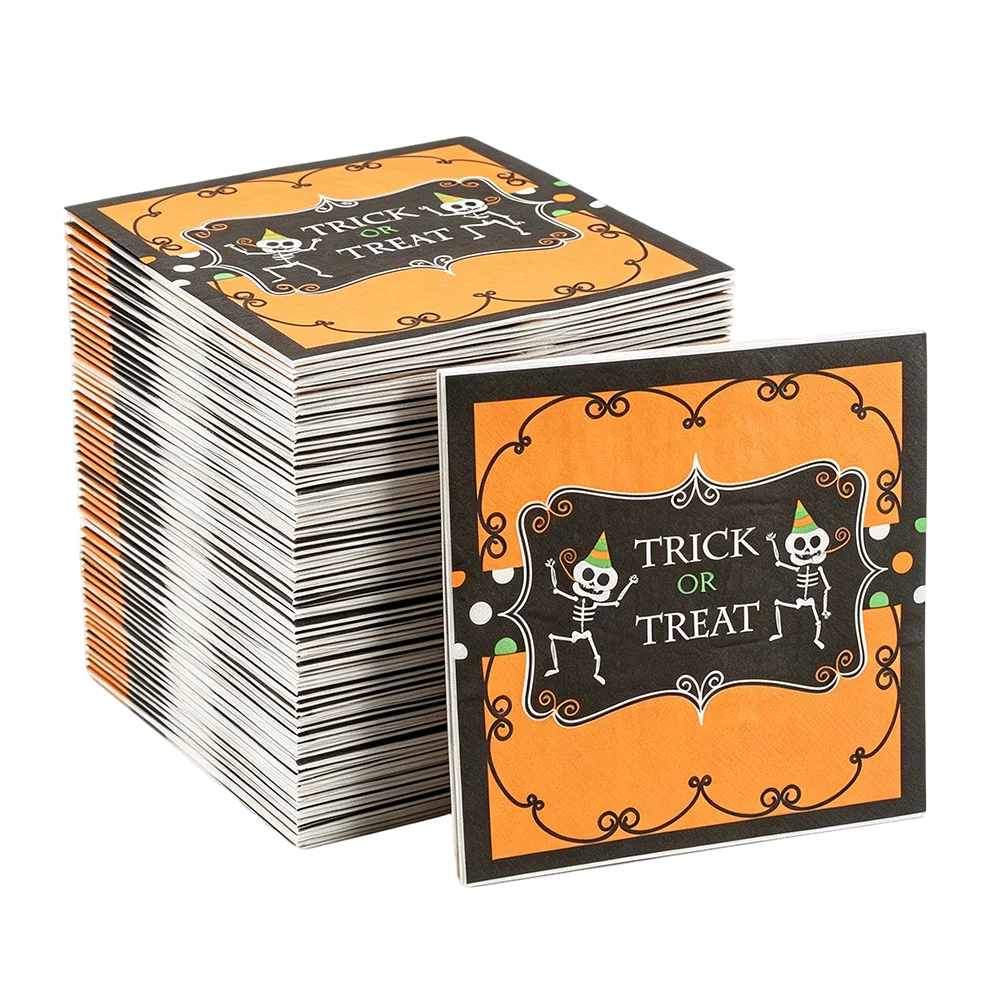 Halloween Disposable Paper Napkins Pumpkin Ghost Bat Skeleton Print Napkin Trick Or Treat Design Halloween Party Table Decor