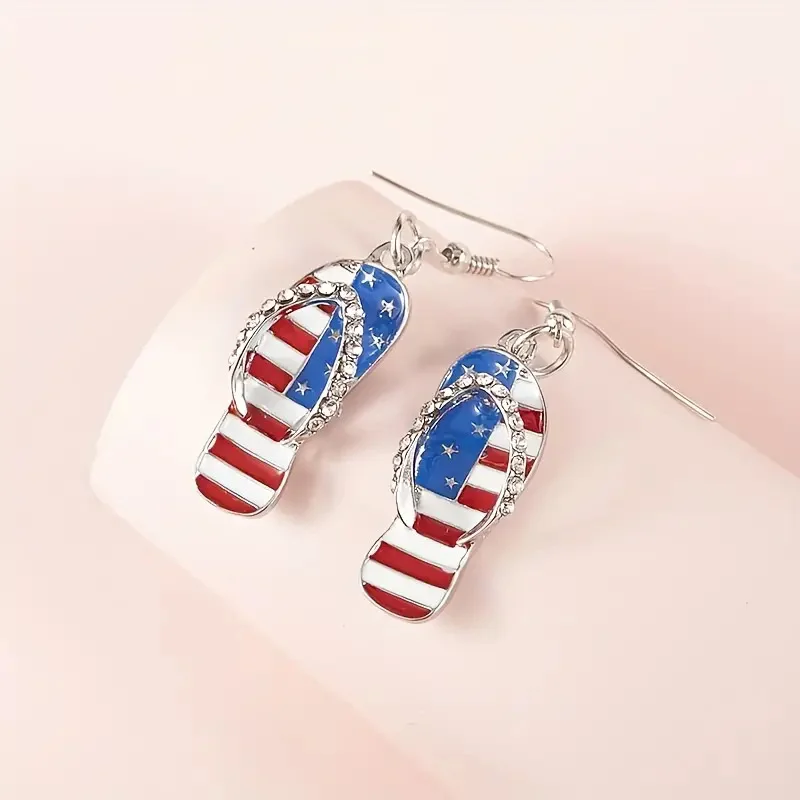 

Hat Slippers Heart Shaped Earrings Red White Blue Stripes National Flag Pattern Eardrop Fashion Jewelry for Women Accessories