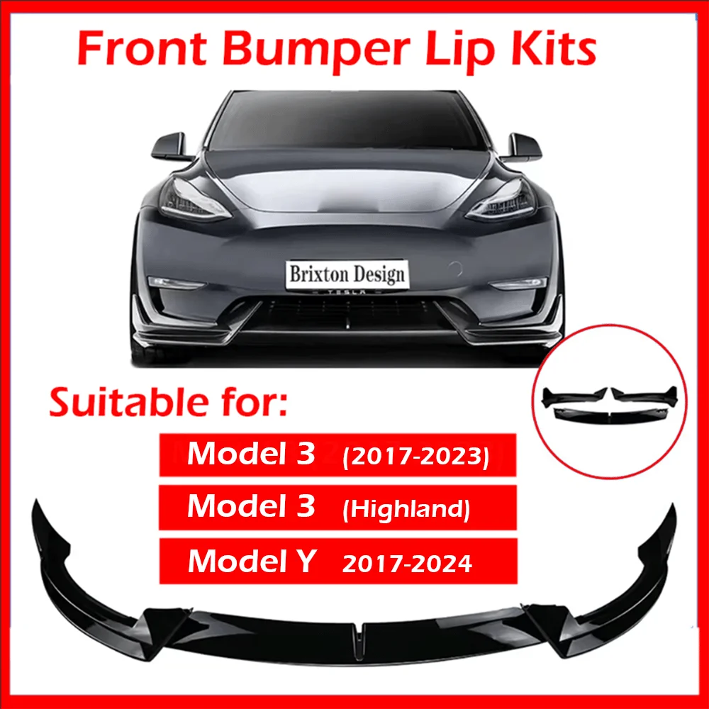 Kit de pala delantera de labio delantero de parachoques delantero 2017-2024 para Tesla Model 3 Highland Model Y Sedan Body Spoiler Splitter Kit