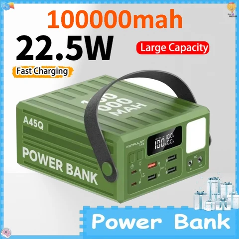 Портативное зарядное устройство (Power Bank) 100000 мАч для кемпинга, быстрая зарядка 22.5 Вт, внешний аккумулятор для iPhone и Xiaomi