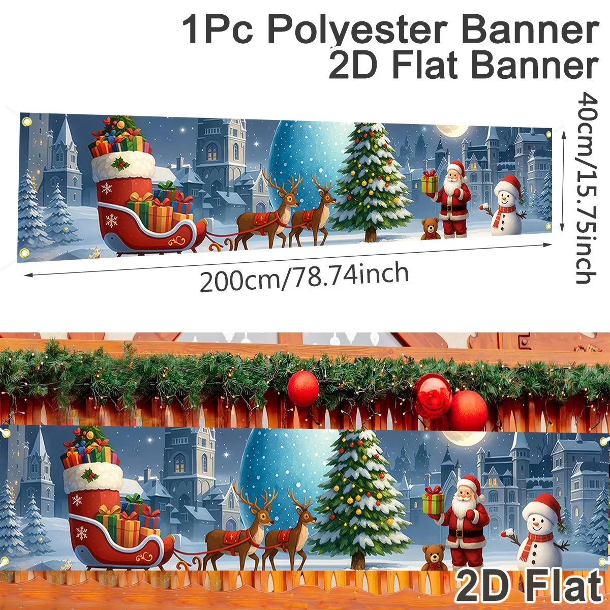 Christmas Party Backdrop Banner Santa Snowman Print Polyester Hanging Banner Christmas Decoration for Home 2026 Festive Supplies