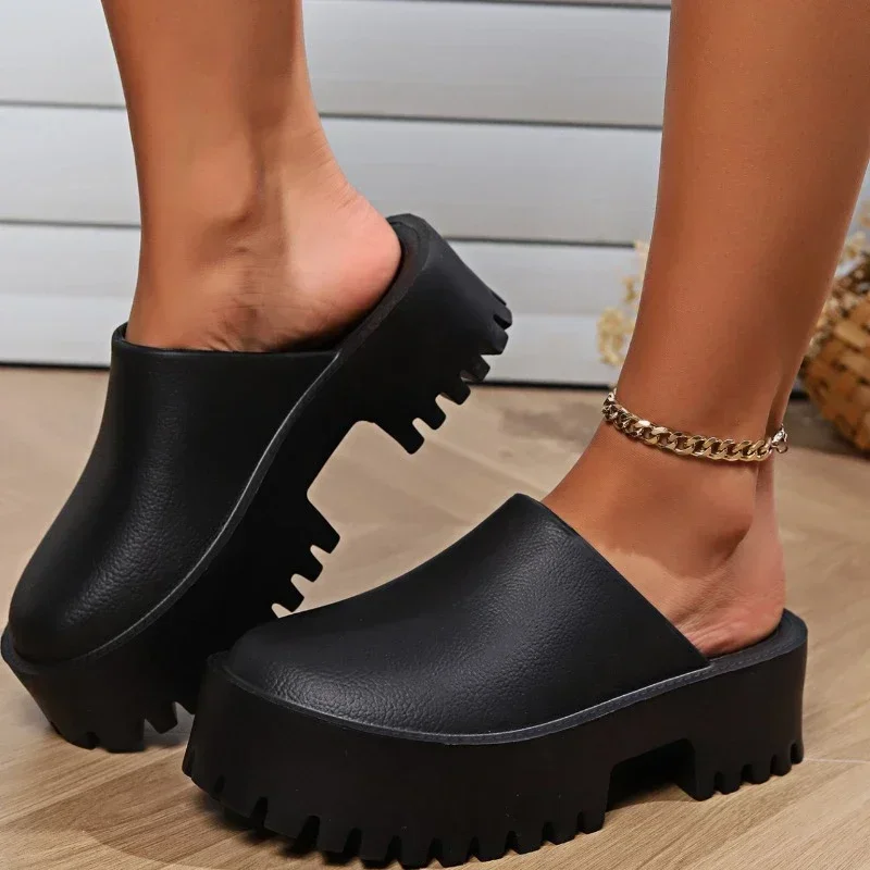 2024 New Summer Fashion Casual Solid Color Baotou Women's Sandals Sexy Heightening Flat Bottom Heightening Slippers NO:003