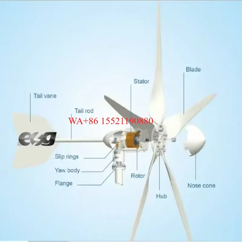 WMWMNU for ESG Hot Selling 3 Blades Horizontal Axis 3kw 5kw 10kw 220V Generator Kit Wind Turbine for Home