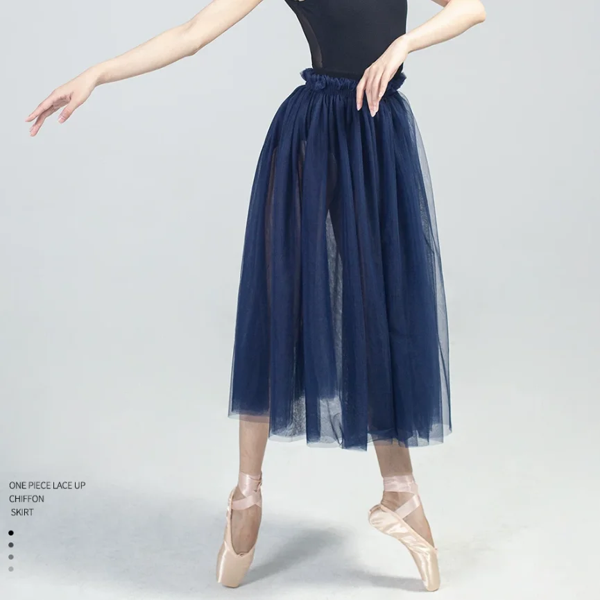 Nylon Three Layers Adult Performance Mesh Skirt New High Waist A shaped Medium Long Square Dance Skirt