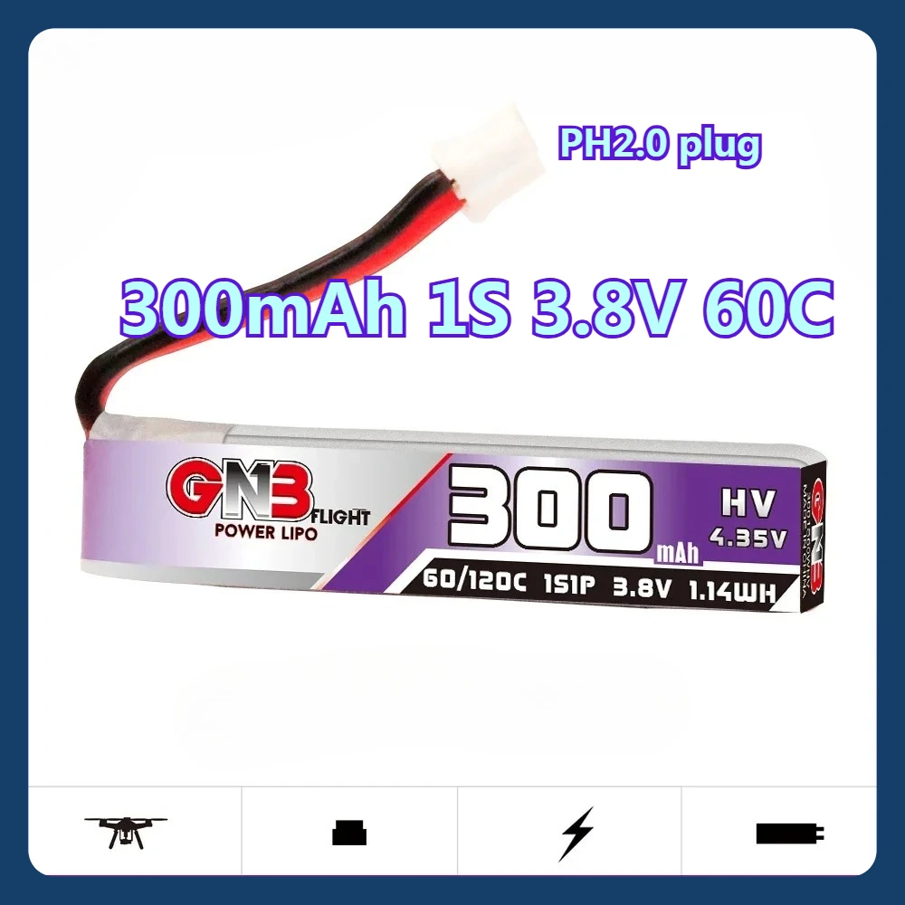 

300mAh 1S 3.8V 60C HV Lipo Battery PH2.0 Plug For Happymodel Mobula7 Snapper BetaFPV 65S US65 Whoop Drone
