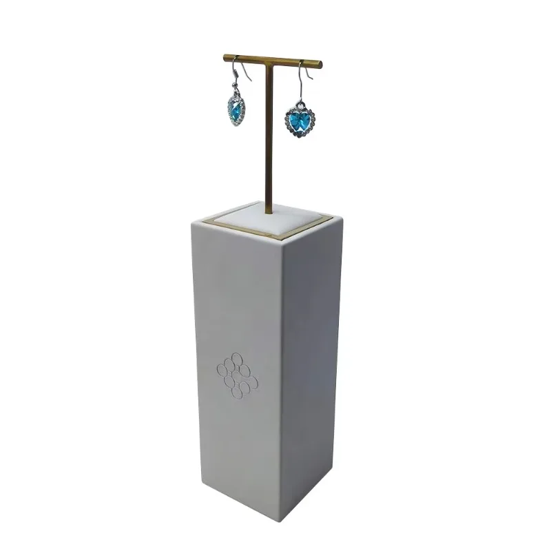 Luxury Custom Tall Ear Drop T brass Gray PU leather Rock Store Window long earrings display stand jewelry