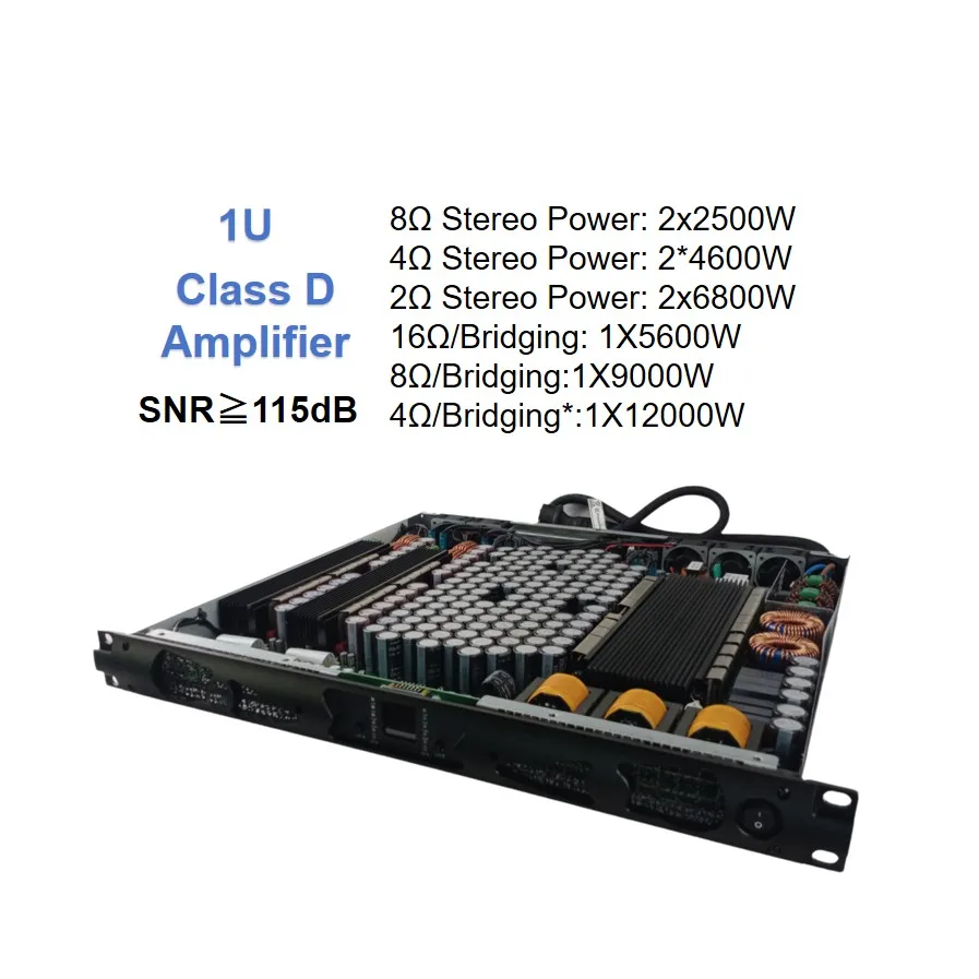 Professional Stereo Power Amplifier 8Ω 4600W SNR 115dB Outdoor Use Amplificateur Classe D Eficiencia 90%