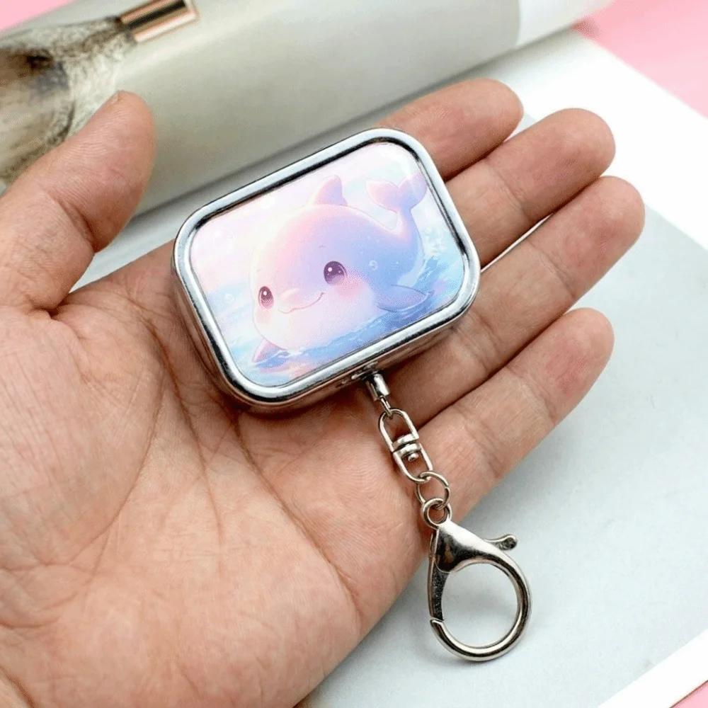 Cartoon Pillbox Keychain Pendant Portable Metal Jewelry Storage Box Rectangular Movable Compartment Keychain Pill Holder - view 5