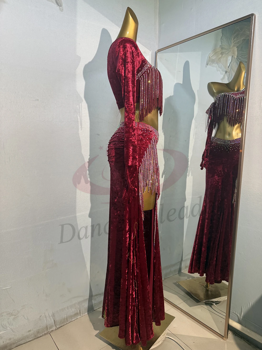 Belly Dance Dress, High-end Custom Velvet Fabric, Slit and Exposed Legs, Precisely Tango Women's Adult Professional Clothing