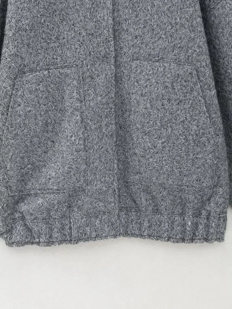 HH Elegante Damen-Bomberjacke mit Elastischem Saum, Einfarbig, mit Taschen, für Winter, Freizeit, Urlaub, Mode, Party, Einreihig, Oversized – Detail 5