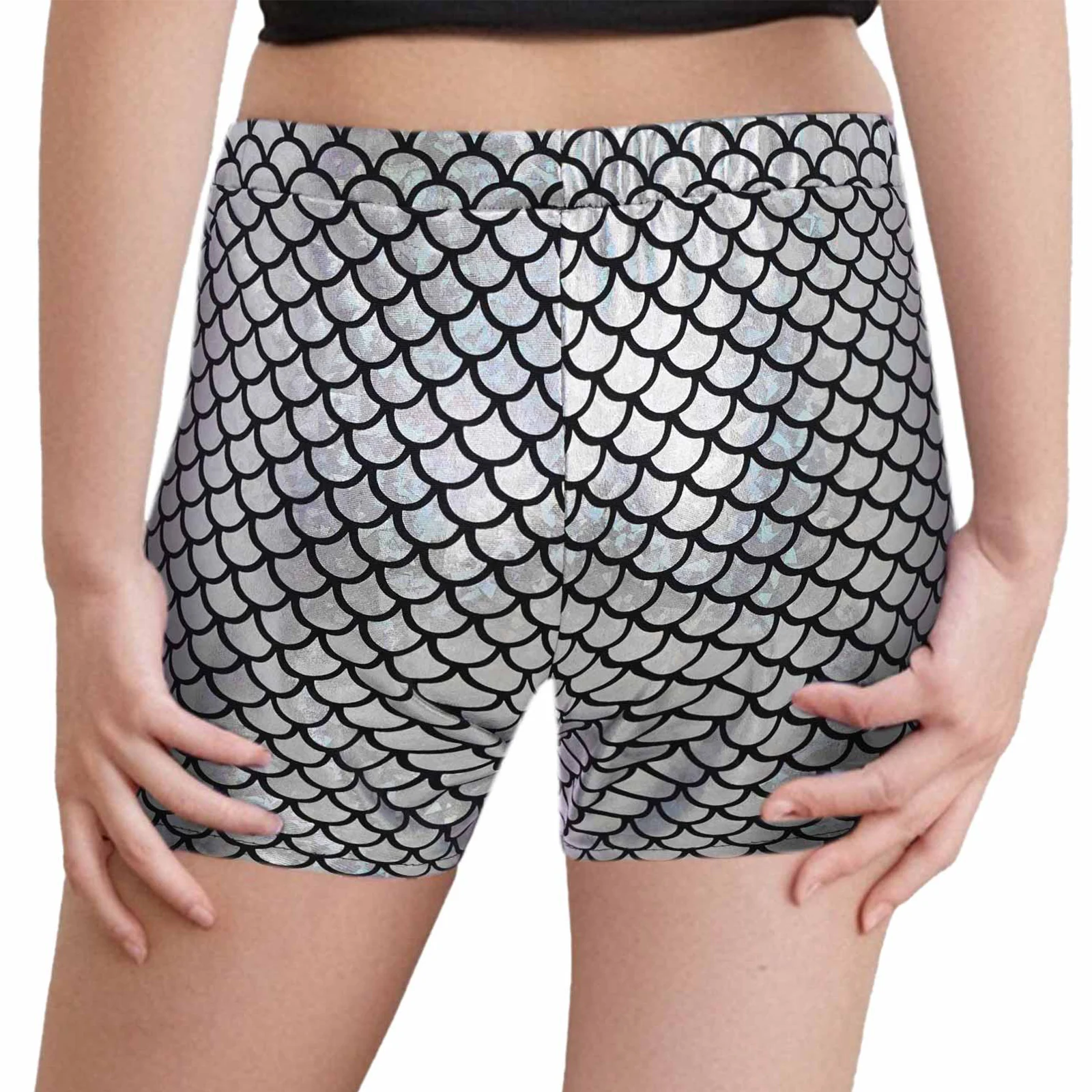 Girls Metallic Sequin Jazz Hip Hop Dance Shorts Elastic Waistband Fish Scale Short Pants Cheerleading Stage Performance Costume