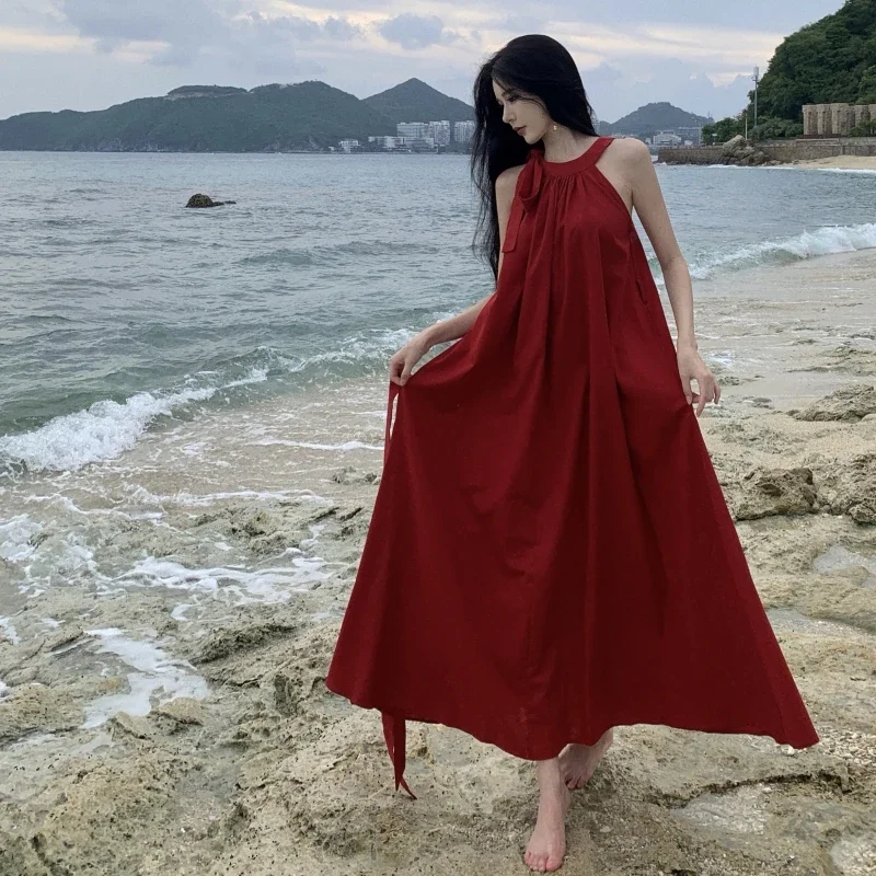 

Grunge Halter Fairy Retro Evening Dress Women Burgundy Elegant Party Summer Sundress Plus Size Choice Offer Luxury Long Robe New