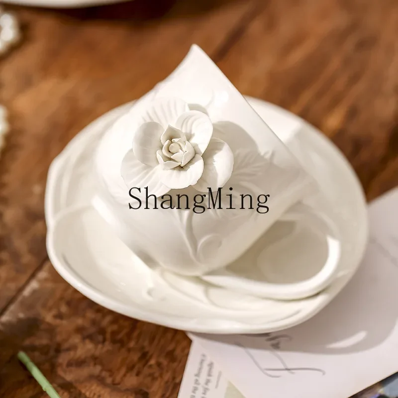

CL relief hand-squeezed flower ceramic coffee cup saucer pot set afternoon tea retro tableware tea cup snack plate
