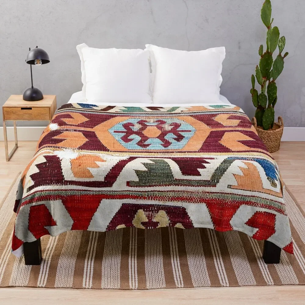 

Konya 18th Century Central Anatolian Kilim Print Throw Blanket blankets ands Decorative Throw Blankets